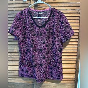 Heart Soul star print women's scrub top size large
